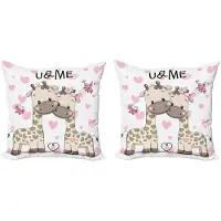 Abakuhaus Dier Kussenhoes Set – Decoratief 40x40 cm – 2x Dubbelzijdig Digitaal bedrukt – Multicolor Giraffen & Harten