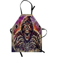 Abakuhaus Halloween kookschort, grunge enge zombie-tovenaar, unisex keuken-slabbetje met verstelbare hals voor koken en tuinieren, paars oranje beige