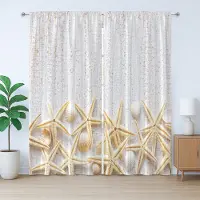 Abakuhaus Wit rustiek gordijn, schelpen op hout, slaapkamergordijn met lussen en haken, 280 x 225 cm, parelivoor