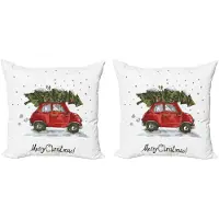 Abakuhaus Decoratieve Kussenhoes – Retro-Auto & Boom – 2x50x50 cm – Groen/Rood