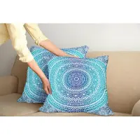 Abakuhaus Etnische kussensloopset (2 stuks), meditatiethema, 50 cm, lichtblauw