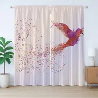 Abakuhaus Rustiek Vogelgordijn, Abstracte Kolibrie, met Bandjes en Haken voor de Woonkamer, 280 x 245 cm, Multicolor