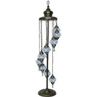 Halay Oosterse vloerlamp - mozaiek met 9 bollen - lichtblauw 184CM - E14 fitting - handgemaakt koper