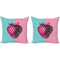 Abakuhaus Fruit Kussenhoes-Set – 2x 45x45 cm – Dubbelzijdig bedrukt – Abstract aardbei-motief – Antraciet-bleekblauw