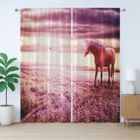 Abakuhaus Rustiek Paardengordijn, Dier in een Weide onder de Wolken, met Lussen en Haken, 280 x 175 cm, Gedroogde Roos Donker Magenta