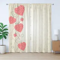 Abakuhaus Romantisch rustiek gordijn, abstract hartmotief, met lussen en haken voor de woonkamer, 280 x 245 cm, koraalbeige