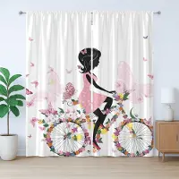 Abakuhaus Rustiek fietsgordijn, meisjesmodel met bloemen en vlinders, slaapkamergordijn met plooien en haken, 280 x 225 cm, poederroze wit