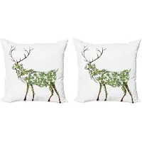 Abakuhaus Gewei Kussenhoes Set – 2x 45x45 cm – Dubbelzijdig digitaal druk – Rits – Groen Bruin Wit