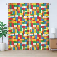Abakuhaus Kleurrijk rustiek gordijn, speelgoed met baksteenmotief, kinderlijk ontwerp, met lussen en haken , 280 x 175 cm, rood, geel, blauw