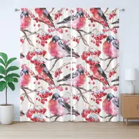 Abakuhaus Natuurlijk rustiek gordijn, vogels, takken, bessen, met lussen en haken voor de woonkamer, 280 x 175 cm, grijs, rood