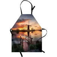 Abakuhaus Natuur-kookschort, landschap met Nederlandse windmolens op de achtergrond, kanaal-foto, vlek- en waterafstotende moderne druktechniek, oranje/blauw