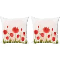Abakuhaus Bloemenkussensloopset (2 stuks), Romantische Tulpenbloesems, 40 cm, Vermiljoen Groen Perzik