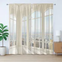 Abakuhaus Modern Rustiek Gordijn, Wit, Moderne Woonkamer, met Banden, Lussen en Haken, 280 x 225 cm, Babyblauw Wit