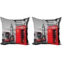 Abakuhaus London – Kussenhoesenset 2x50x50 cm – Retro – Grijs/Rood
