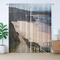 Abakuhaus Rustiek strandgordijn, Oceaankust natuur, slaapkamergordijn met lussen en haken, 280 x 245 cm, Zandblauwgroen