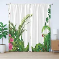 Abakuhaus Rustiek plantengordijn, tropische planten, exotisch, slaapkamergordijn met lussen en haken, 280 x 245 cm, meerkleurig groen