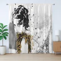 Abakuhaus Modern rustiek gordijn, model Paris Girl, slaapkamergordijn met geplooide band, lussen en haken, 280 x 245 cm, grijs wit