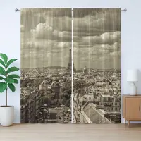 Abakuhaus Beige Rustiek Gordijn, Parijse Stadsgezicht, Universele Gordijnen met Bandjes, Lussen en Haken voor de Woonkamer, 280 x 175 cm, Beige