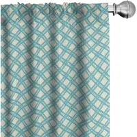 Abakuhaus Retro Gordijnen – 2x75x245 cm – Aqua Karo-tegel Turkoois/Ivoor