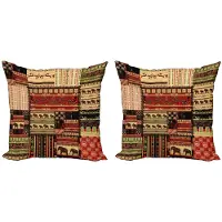 Abakuhaus Afrikaans Sierkussenhoes Set van 2, Patchwork Stijl Asiatische, Modern Accent Dubbelzijdige Digitale Print, 40x40, Rood Groen Zwart