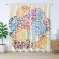 Abakuhaus Kleurrijk rustiek gordijn, abstracte mozaïekstippen, slaapkamergordijn met plooien, lussen en haken, 280 x 245 cm, geel, blauw, rood