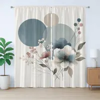 Abakuhaus Monstera Rustiek Gordijn, Minimalistische Bloemenprint, met Bandjes en Lusjes voor de Woonkamer, 280 x 225 cm, Blauwgrijs Blush