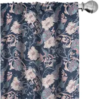 Abakuhaus Victoriaanse gordijnen – Magnolia & rozen – 2x75x225 cm – donkerblauw/roze