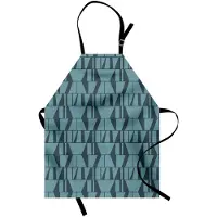 Abakuhaus Groene kookschort in moderne Art-Decostijl, minimalistisch patroon van geometrische vierkanten en driehoeken, kleurvast, verstelbaar, wasbaar, digitaal bedrukt, benzineblauw en donkerblauw