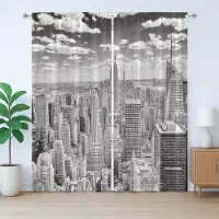 Abakuhaus Rustiek Stadsgordijn, Manhattan Stadsgezicht, Slaapkamergordijn met plooien, lussen en haken, 280 x 175 cm, Grijs