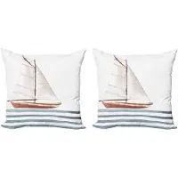 Abakuhaus Nautische kussenhoesenset – Zeilen/Golven – 2x45x45 cm – Rits – Kaneelblauw