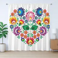 Abakuhaus Poolse volkskunst, rustiek gordijn, Slavisch bloemenhart, met lussen en haken voor de woonkamer, 280 x 245 cm, veelkleurig