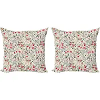 Abakuhaus Bloemenkussensloopset (2 stuks), Vogels, Rozen en Polka Dots, Dubbelzijdig digitaal bedrukt decor met ritssluiting, 40 cm, Multicolor