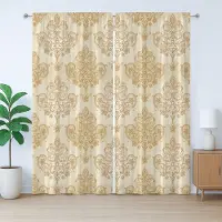 Abakuhaus Vintage Rustiek Gordijn, Barok Gebogen Bloemen, met Bandjes voor de Woonkamer met Lussen en Haken, 280 x 245 cm, Crème Lichtbruin