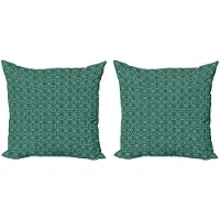 Abakuhaus Damast Kussenhoes Set (2x40x40) – Barok Loof – Dubbelzijdig bedrukt – Rits – Zeegroen/Zwart