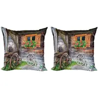 Abakuhaus – Kussenhoezen Set – 2x45x45 cm – Dubbelzijdig Bedrukt – Bruin Groen Rood