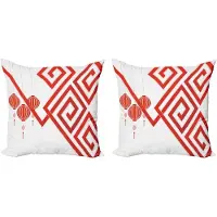 Abakuhaus Kussenhoes Set 2x 50x50 cm – Dubbelzijdig Digitaaldruk – Chinees abstracte kunst – wit rood