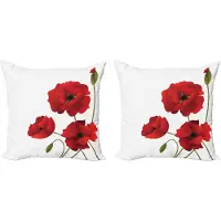 Abakuhaus Decoratieve kussenhoezen met bloemenmotief, 2 stuks, Papaverblauw, Pastorale kunst, Modern accent, 45x45 cm, Groen Rood