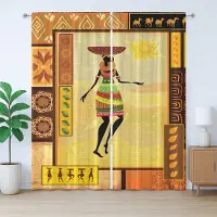 Abakuhaus Afro Rustic Gordijn, Folkloristisch, Slaapkamergordijn met geplooide band, lussen en haken, 280 x 260 cm, Bruin Oranje