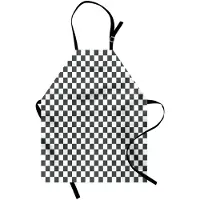 Abakuhaus Geruite kookschort, monochrome compositie met klassiek schaakbordpatroon, abstract tegelprint; kleurvast, in hoogte verstelbaar, wasbaar, digitaalprint, Wit/Grijs