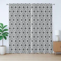 Abakuhaus Rustiek grijs en wit gordijn, boho bloemenprint, met lussen en haken voor de woonkamer, 280 x 225 cm, antracietgrijs en wit