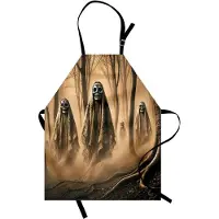 Abakuhaus Halloween-kookschort: Geesten in het betoverde bos, Unisex-keukenslabbetje met een verstelbare hals voor koken en tuinieren, ecru, donker sepia