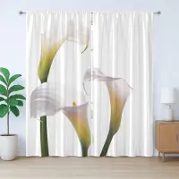 Abakuhaus Rustiek bloemengordijn, romantische callalelies, slaapkamergordijn met lussen en haken, 280 x 175 cm, groen wit geel