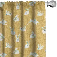Abakuhaus Hase gordijnen – 2x75x245 cm – microvezel, halfverduisterend, digitaal bedrukt – roedezak 6,5 cm – mosterd, zeeschuimgroen, wit