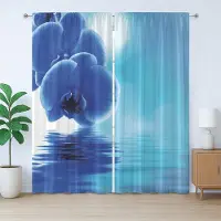 Abakuhaus Rustiek bloemengordijn, orchideeënmotief, slaapkamergordijn met plooiband, lussen en haken, 280 x 245 cm, violetblauw wit