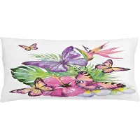 Abakuhaus Kussenhoes Aquarel – Tropische Vlinders – 90x40 cm – Rechthoek, Roze/Lila/Groen