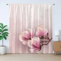 Abakuhaus Magnolia Rustiek Gordijn, Fragiele Bloemblaadjes, met Bandjes en Lussen voor de Woonkamer, 280 x 245 cm, Babyroze Bruine Roos