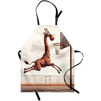 Abakuhaus Basketbal-kookschort, humoristische giraffe tijdens het dunken, unisex keuken-slabbetje met verstelbare halsopening voor koken en tuinieren, kaneelgroen