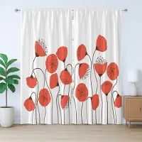 Abakuhaus Natuurlijk rustiek gordijn, zomerse klaprozen, slaapkamergordijn met plooien, lussen en haken, 280 x 175 cm, Vermiljoen en Parelmoer