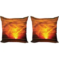 Abakuhaus Landschap Kussenhoes Set (2 stuks), Zonsondergang boven de Zee, 50 cm, Oranje