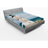 Abakuhaus Sneeuwpop Hoeslaken, Wintervakantie Kust, Zachte Decoratieve stof met Elastische Band, 140 x 200 cm, Multicolor